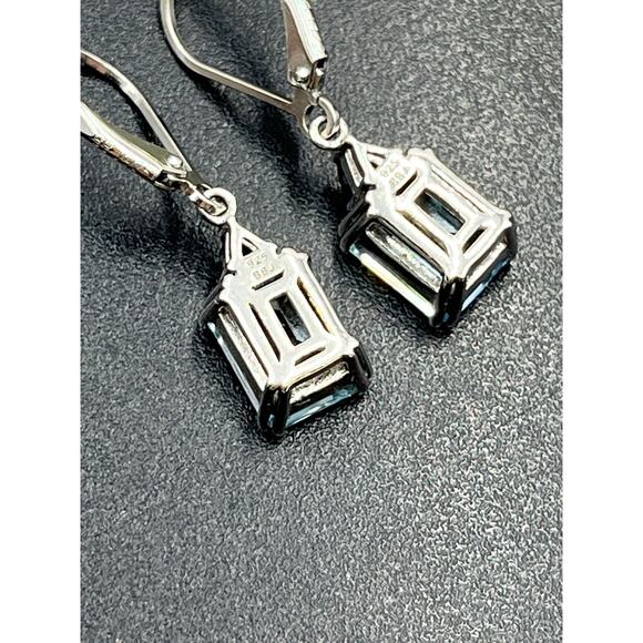 BBJ 925 Sterling Silver Emerald Cut Blue Topaz Sm Sapphire Lever back Earrings - Picture 7 of 9
